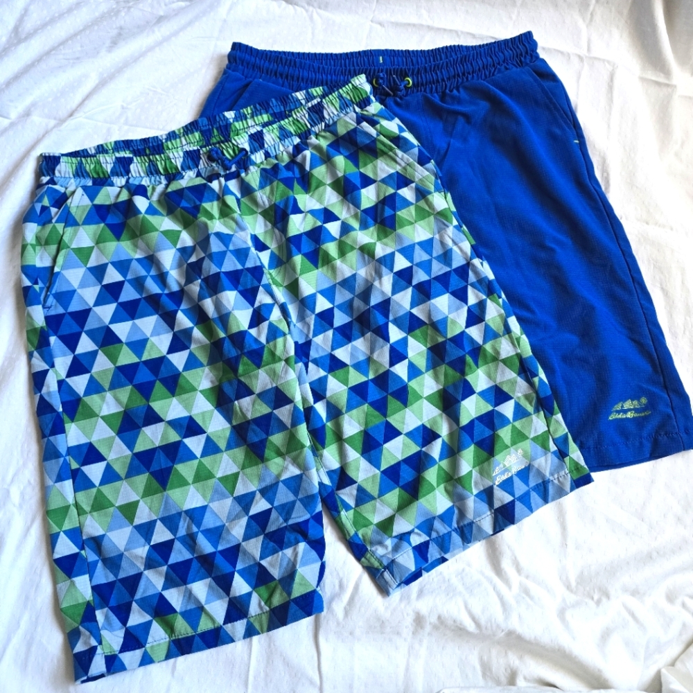 *2 Pairs* Eddie Bauer Boys Hybrid Shorts, Land to Sea Swim Trunks Sz  XL 18/20